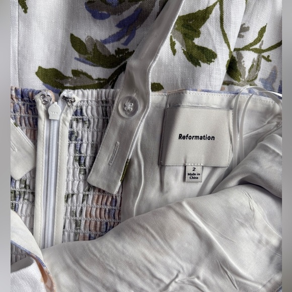 NEW Reformation Janu Midi Linen Dress Serenity White Blue Floral | US 2 / UK 6 - Picture 13 of 15